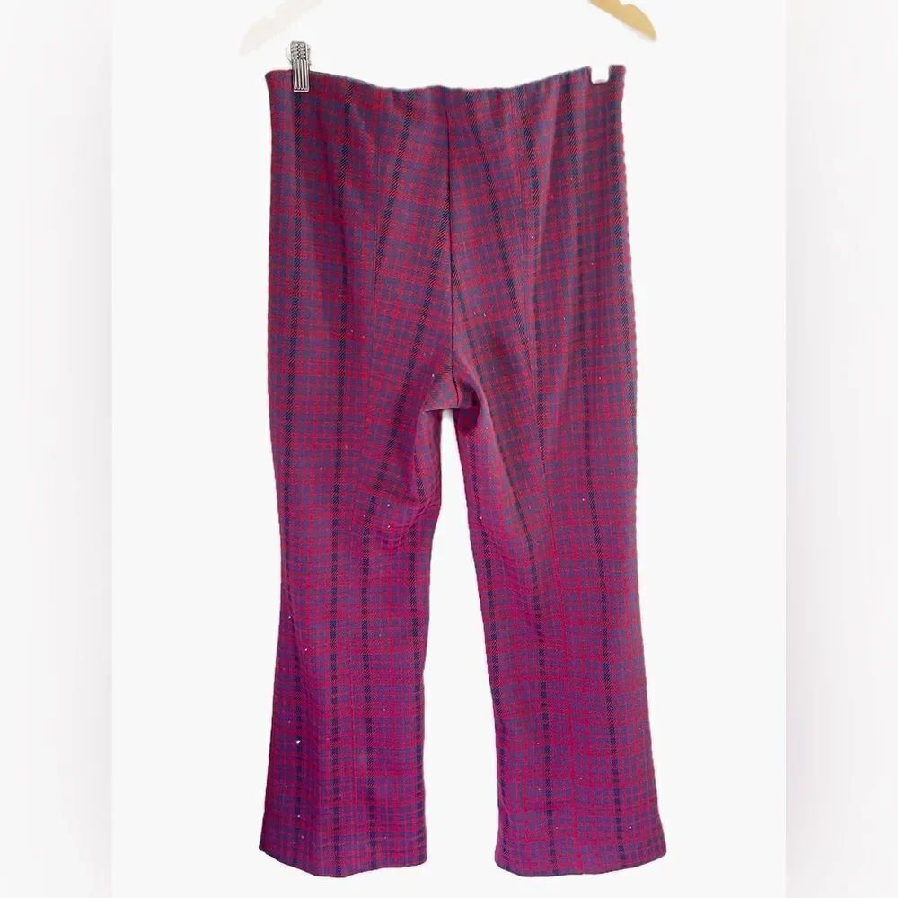 Maeve Anthropologie Red Blue Stretch Knit Pull On Margot Kick Flare Pants - Picture 5 of 8